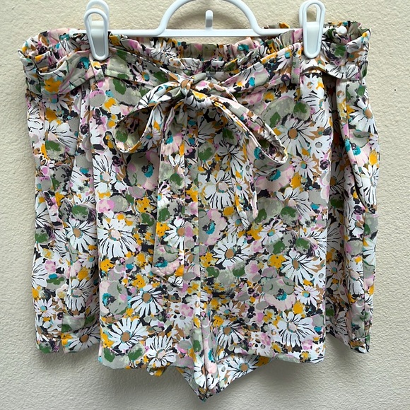 LC Lauren Conrad Belted Paper Bag Flowy Floral Tie Shorts, Size XL Elastic Waist - Picture 2 of 8